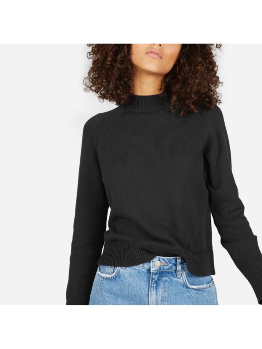 Everlane Mock Turtleneck Cotton Sweater In Black Size S - Picture 2 of 13